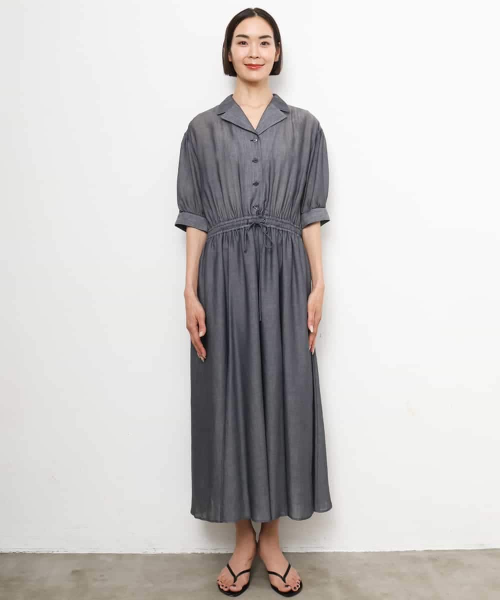 F6EJD02380 MICHEL KLEIN(小さいサイズ)(メゾン ドゥ サンク) 【小さいサイズ】デニムライクシャツワンピース ネイビー