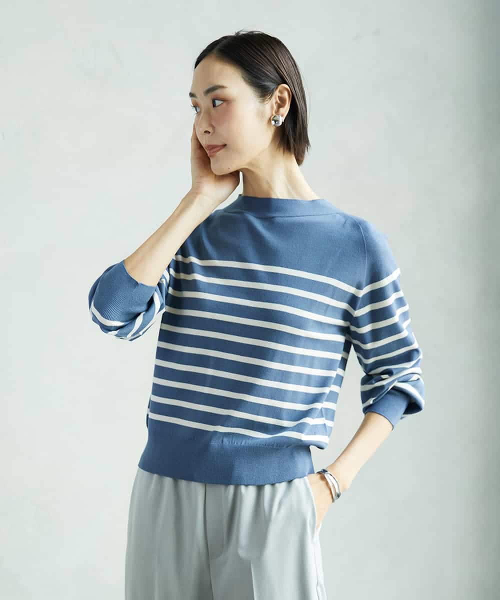 F6FAD15190 MICHEL KLEIN(小さいサイズ)(メゾン ドゥ サンク) [小さいサイズ]ホールガーメント(R)ボトルネックニット ライトブルー