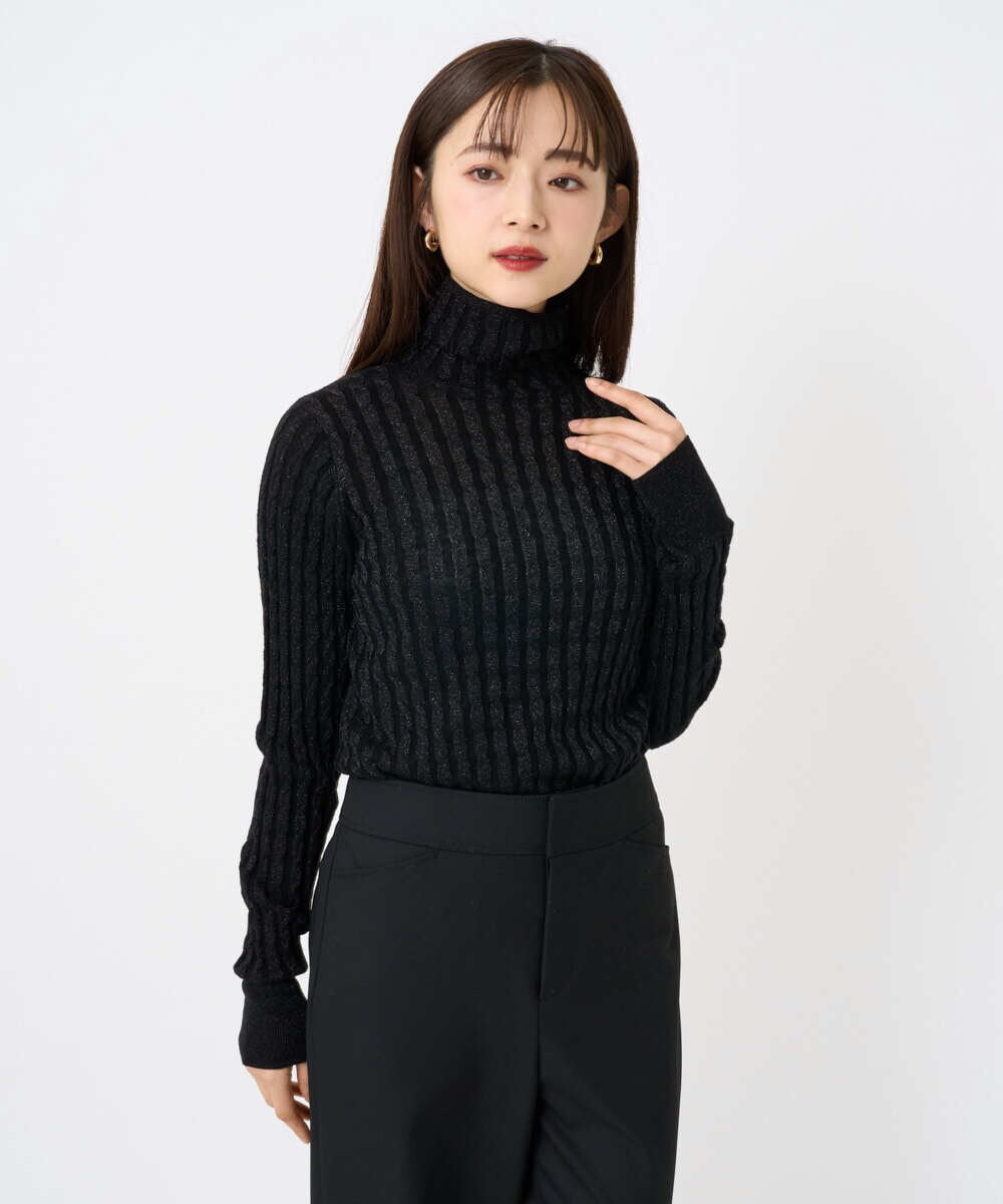 F6FAD20230 MICHEL KLEIN(小さいサイズ)(メゾン ドゥ サンク) [小さいサイズ]シアーケーブルハイネックニット ライトグレー