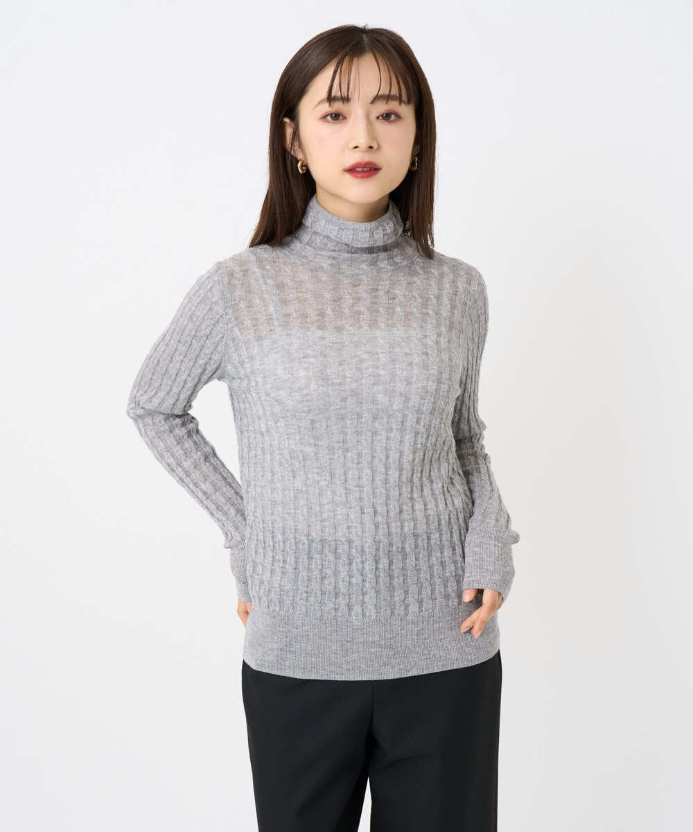 F6FAD20230 MICHEL KLEIN(小さいサイズ)(メゾン ドゥ サンク) [小さいサイズ]シアーケーブルハイネックニット ライトグレー