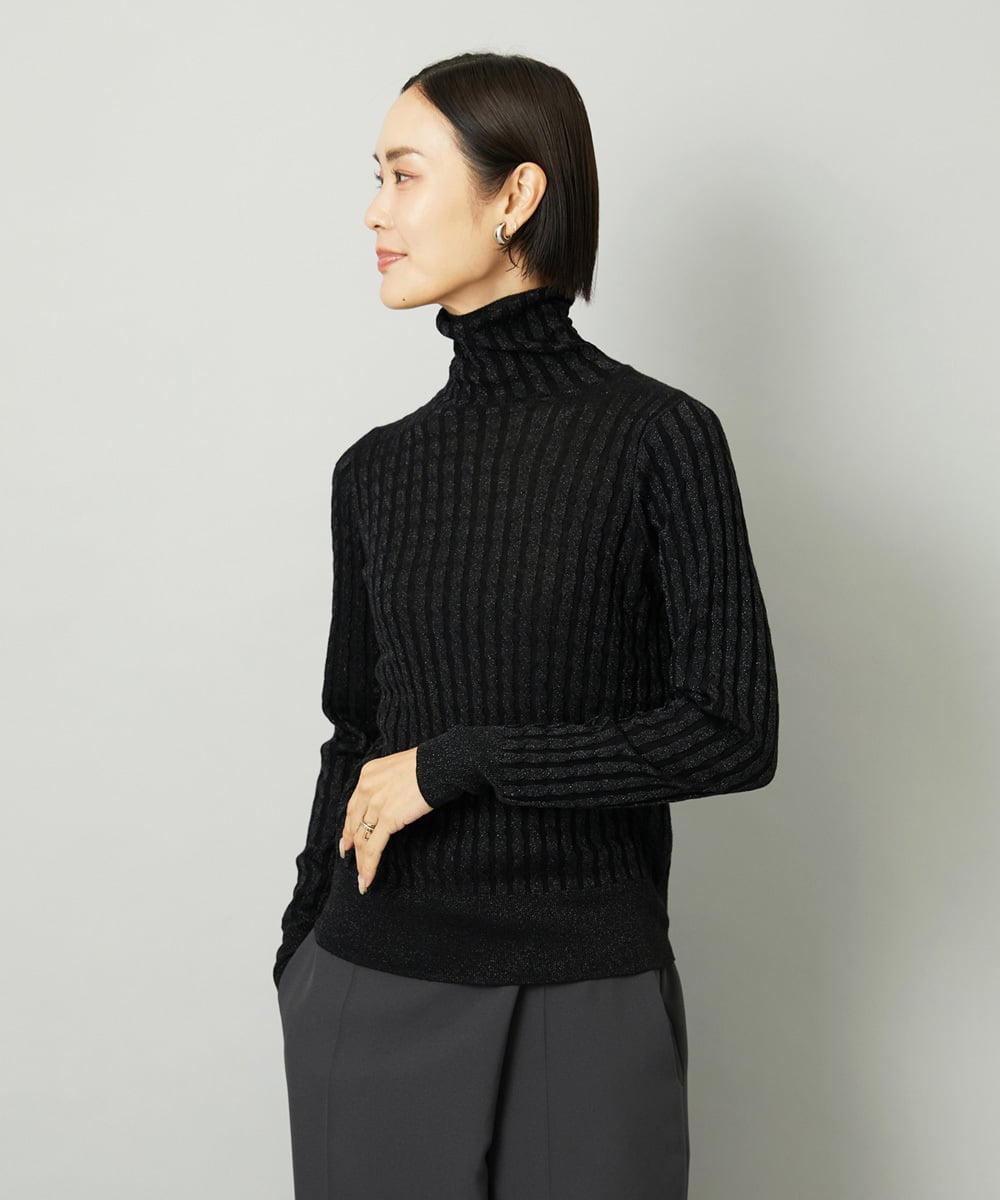 F6FAD20230 MICHEL KLEIN(小さいサイズ)(メゾン ドゥ サンク) [小さいサイズ]シアーケーブルハイネックニット ブラック