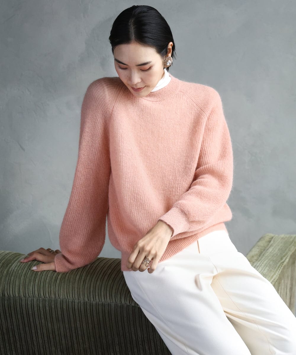 F6FBD32230 MICHEL KLEIN(小さいサイズ)(メゾン ドゥ サンク) モヘアローゲージニット ピンク