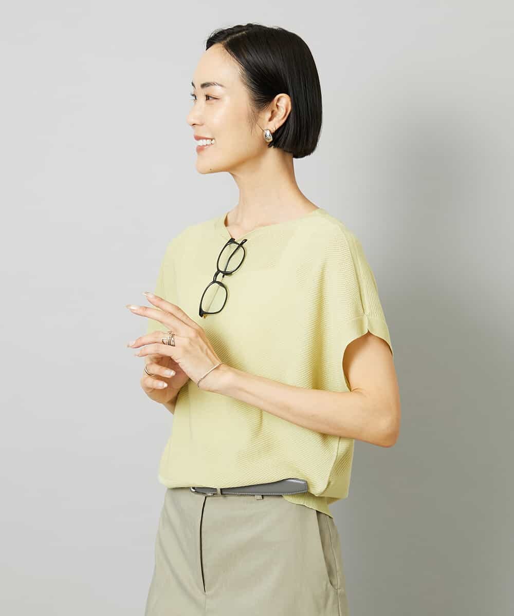 F6FHD26170 MICHEL KLEIN(小さいサイズ)(メゾン ドゥ サンク) [小さいサイズ]ホールガーメント(R)フレンチスリーブニット イエロー