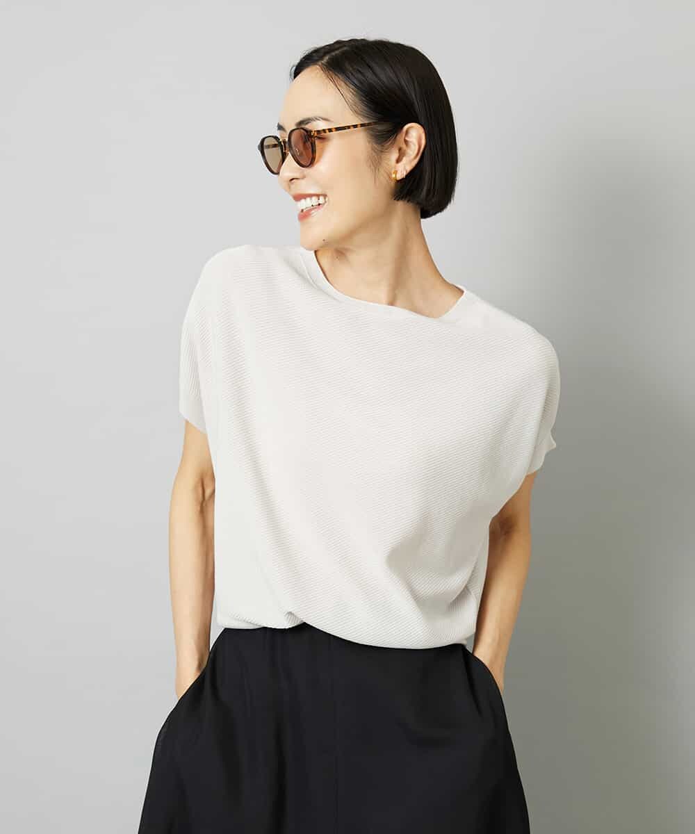 F6FHD26170 MICHEL KLEIN(小さいサイズ)(メゾン ドゥ サンク) [小さいサイズ]ホールガーメント(R)フレンチスリーブニット ライトグレー