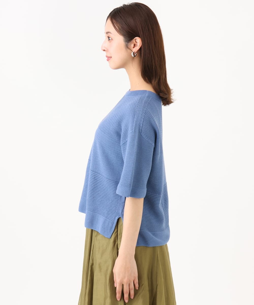 F6FJD21200 MICHEL KLEIN(小さいサイズ)(メゾン ドゥ サンク) 【小さいサイズ】パネル透かし柄ニット ブルー