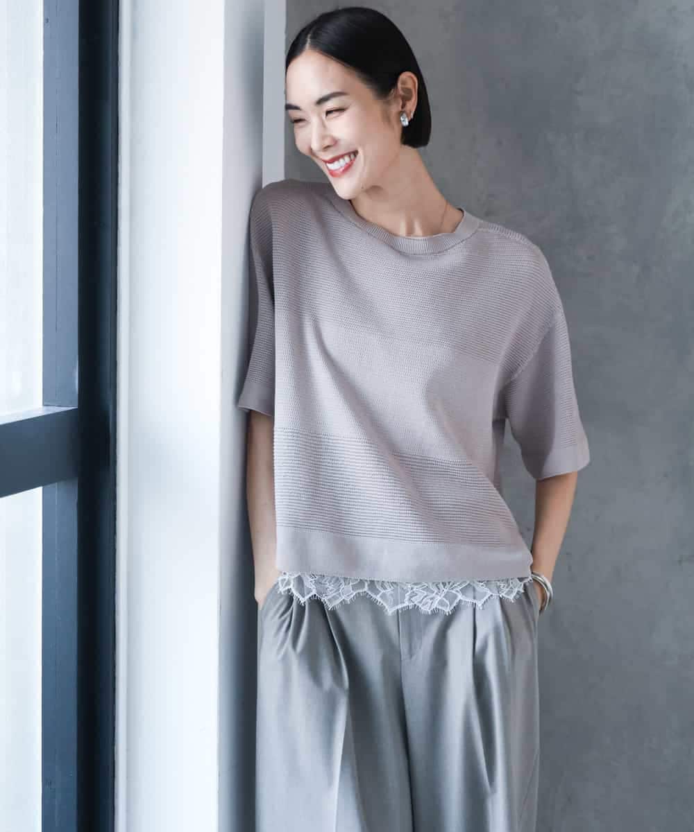 F6FJD21200 MICHEL KLEIN(小さいサイズ)(メゾン ドゥ サンク) 【小さいサイズ】パネル透かし柄ニット ブルー