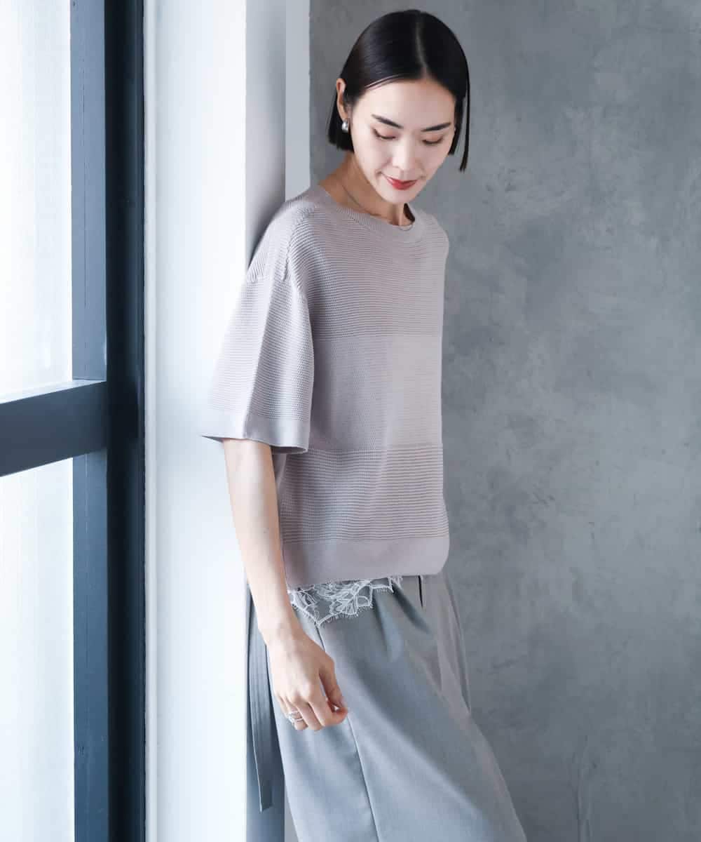 F6FJD21200 MICHEL KLEIN(小さいサイズ)(メゾン ドゥ サンク) 【小さいサイズ】パネル透かし柄ニット ブルー