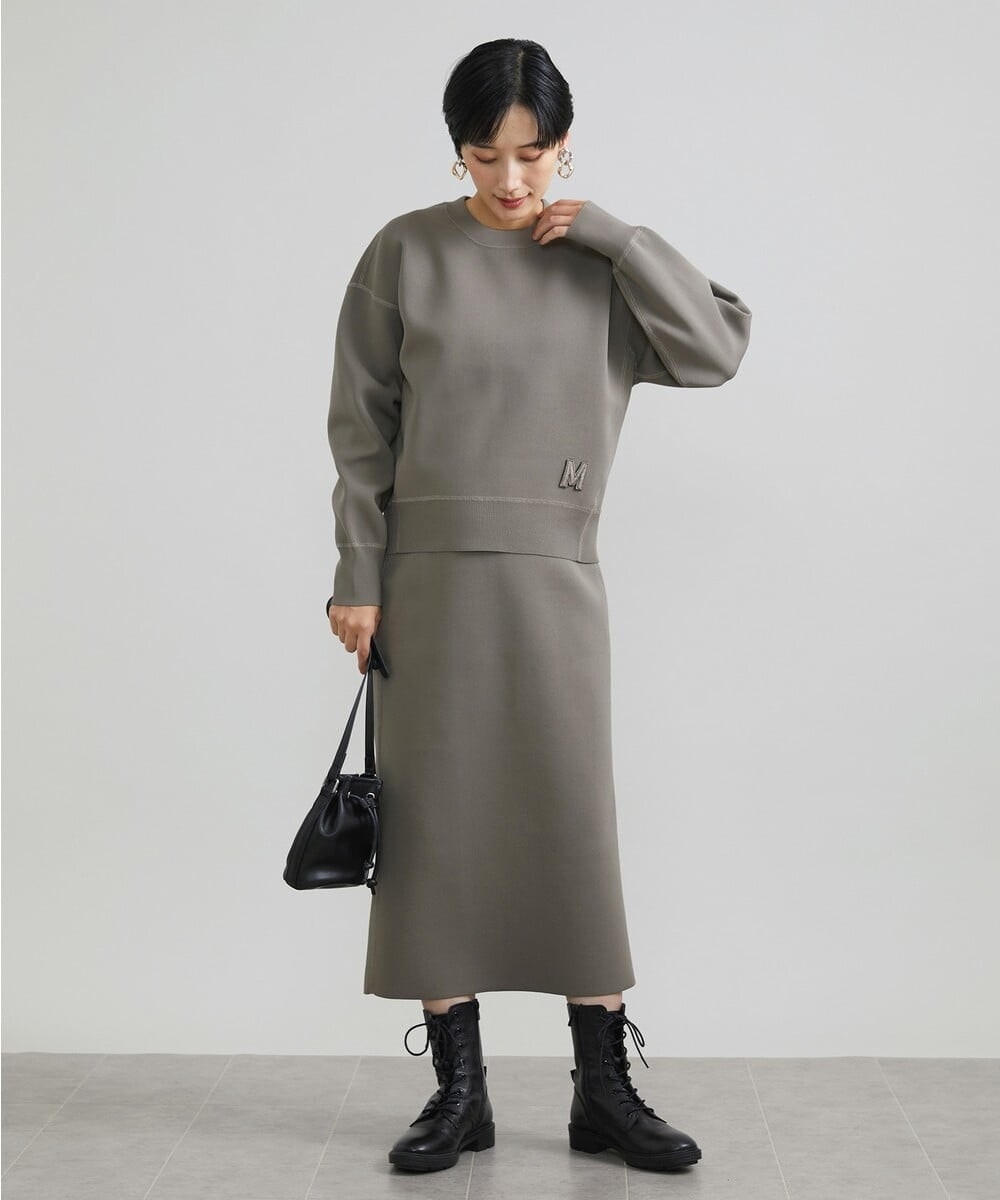 F6HAV37200 MICHEL KLEIN(小さいサイズ)(メゾン ドゥ サンク) [小さいサイズ]スポンディッシュポリニットタイトスカート（セットアップ対応） カーキ(36)