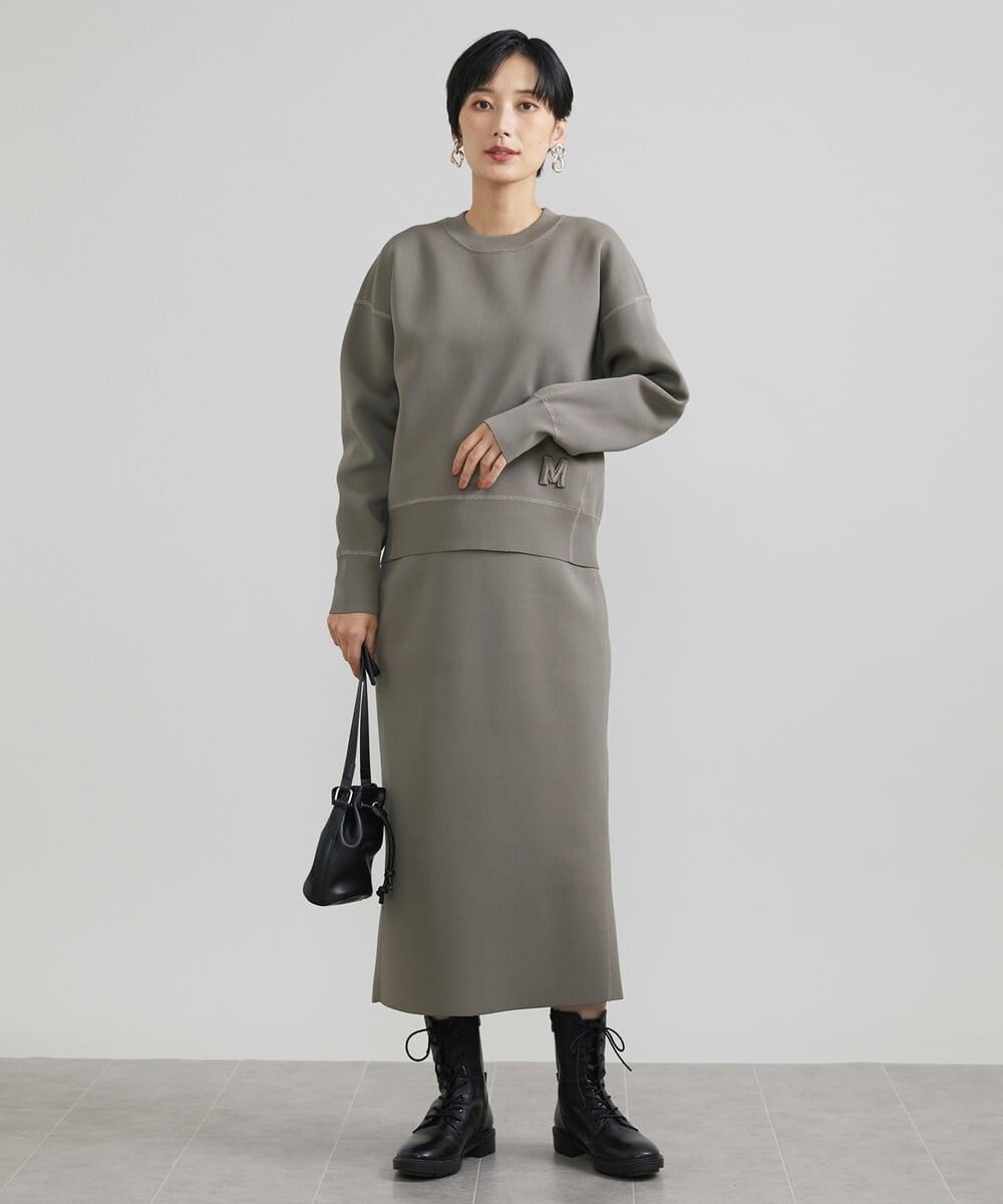 F6HAV37200 MICHEL KLEIN(小さいサイズ)(メゾン ドゥ サンク) [小さいサイズ]スポンディッシュポリニットタイトスカート（セットアップ対応） カーキ(36)
