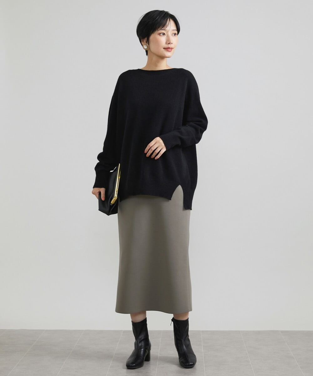 F6HAV37200 MICHEL KLEIN(小さいサイズ)(メゾン ドゥ サンク) [小さいサイズ]スポンディッシュポリニットタイトスカート（セットアップ対応） カーキ(36)