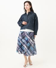 F6HGA04360 MICHEL KLEIN(小さいサイズ)(メゾン ドゥ サンク) [小さいサイズ]シアーチェックスカート(オリジナルプリント) グリーン