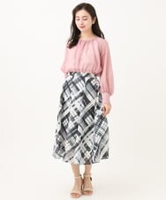 F6HGA04360 MICHEL KLEIN(小さいサイズ)(メゾン ドゥ サンク) [小さいサイズ]シアーチェックスカート(オリジナルプリント) グリーン