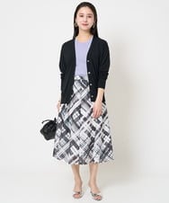 F6HGA04360 MICHEL KLEIN(小さいサイズ)(メゾン ドゥ サンク) [小さいサイズ]シアーチェックスカート(オリジナルプリント) グリーン