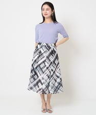 F6HGA04360 MICHEL KLEIN(小さいサイズ)(メゾン ドゥ サンク) [小さいサイズ]シアーチェックスカート(オリジナルプリント) グリーン