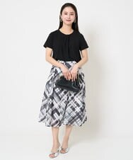 F6HGA04360 MICHEL KLEIN(小さいサイズ)(メゾン ドゥ サンク) [小さいサイズ]シアーチェックスカート(オリジナルプリント) グリーン