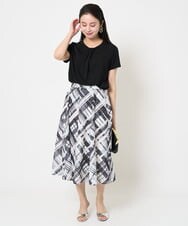 F6HGA04360 MICHEL KLEIN(小さいサイズ)(メゾン ドゥ サンク) [小さいサイズ]シアーチェックスカート(オリジナルプリント) グリーン