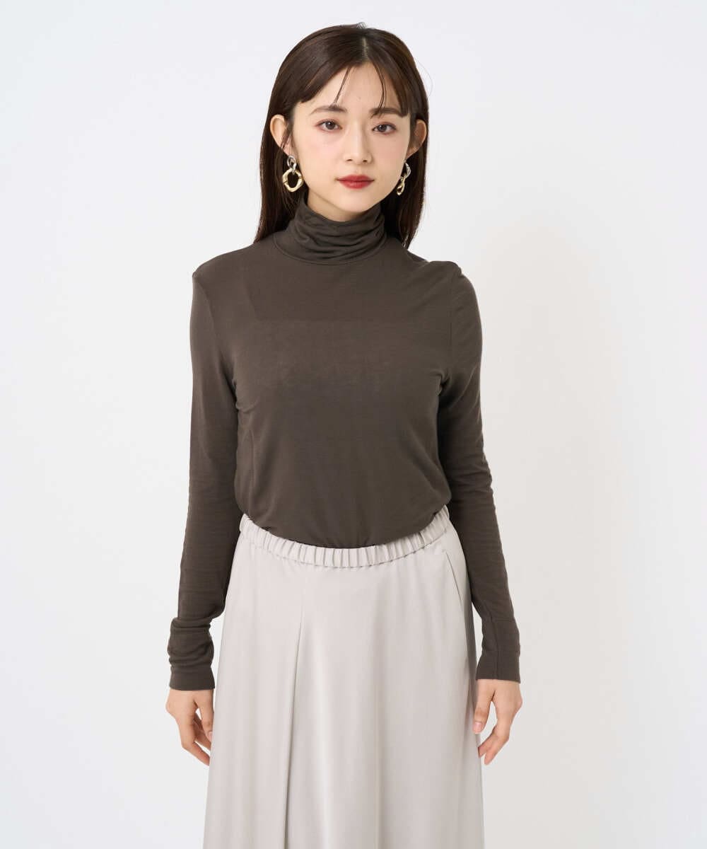 F6KAD19130 MICHEL KLEIN(小さいサイズ)(メゾン ドゥ サンク) [小さいサイズ]［レイヤードにおすすめ］シアーハイネックカットソー ブラウン
