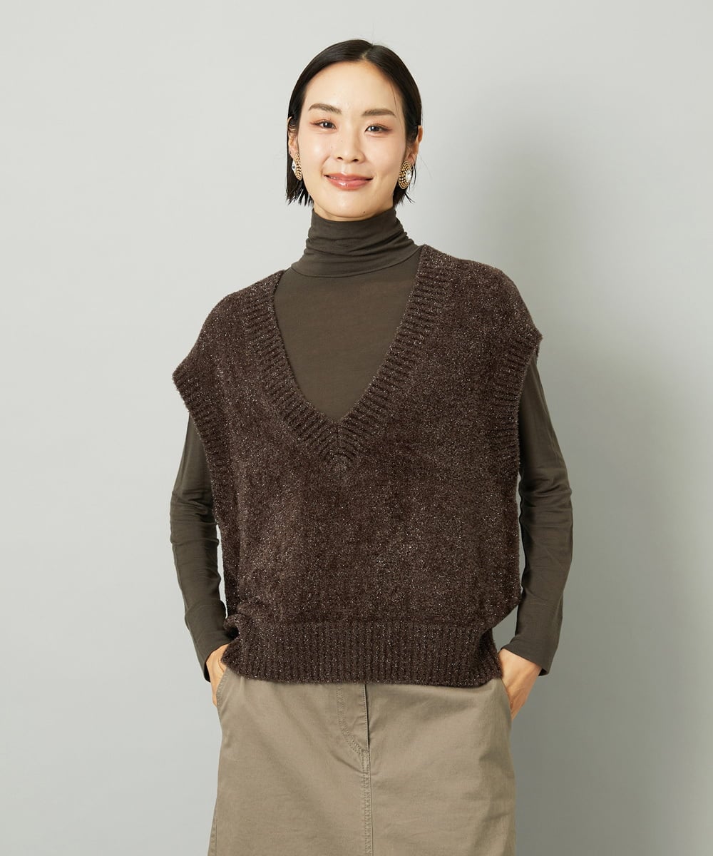 F6KAD19130 MICHEL KLEIN(小さいサイズ)(メゾン ドゥ サンク) [小さいサイズ]［レイヤードにおすすめ］シアーハイネックカットソー ブラウン