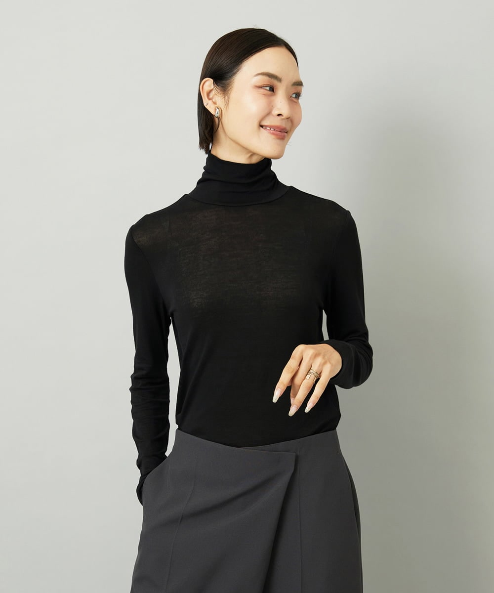 F6KAD19130 MICHEL KLEIN(小さいサイズ)(メゾン ドゥ サンク) [小さいサイズ]［レイヤードにおすすめ］シアーハイネックカットソー ブラウン