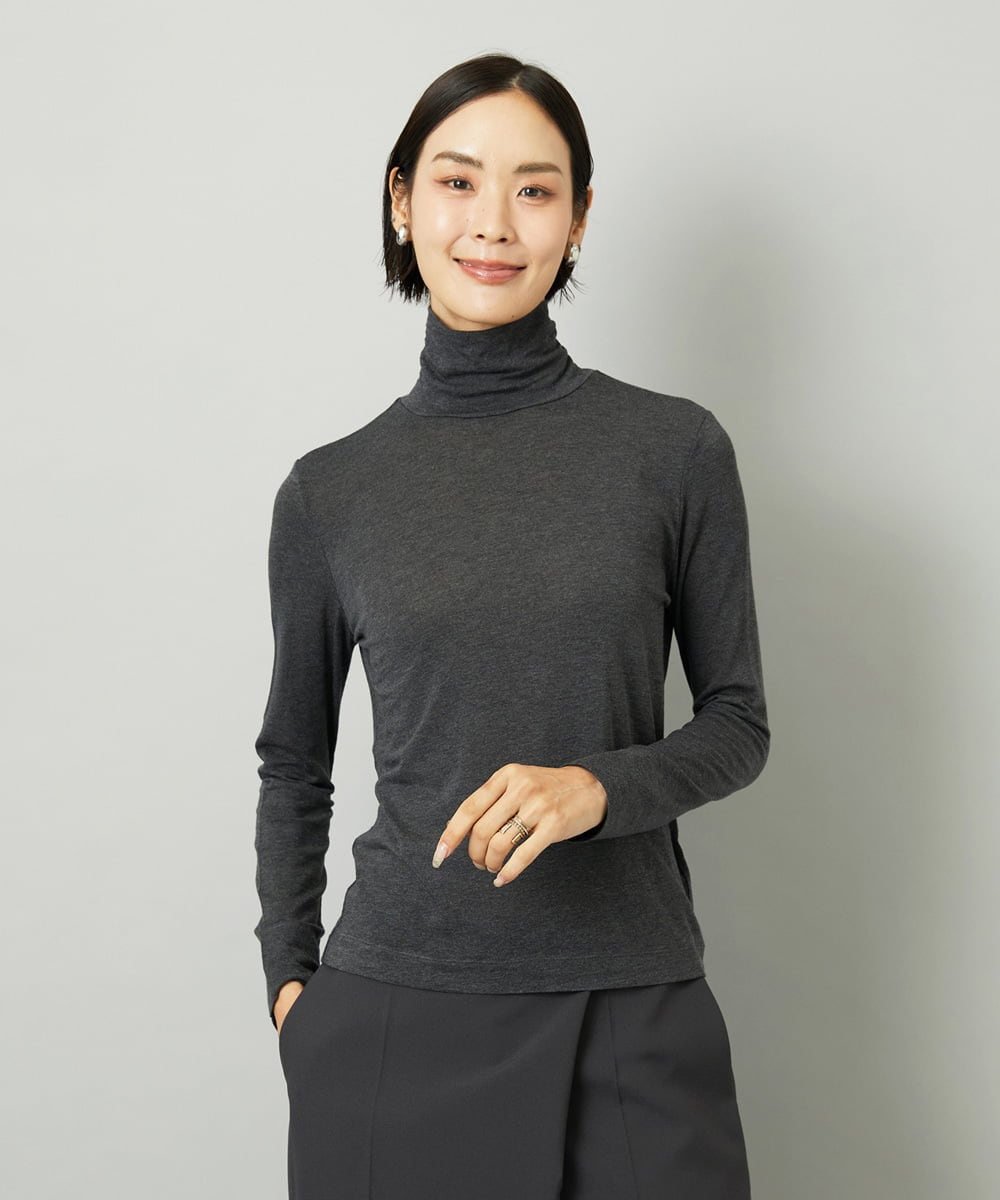 F6KAD19130 MICHEL KLEIN(小さいサイズ)(メゾン ドゥ サンク) [小さいサイズ]［レイヤードにおすすめ］シアーハイネックカットソー ブラウン