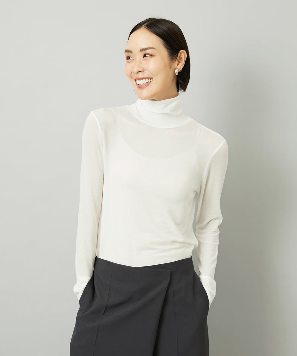 F6KAD19130 MICHEL KLEIN(小さいサイズ)(メゾン ドゥ サンク) [小さいサイズ]［レイヤードにおすすめ］シアーハイネックカットソー ブラウン