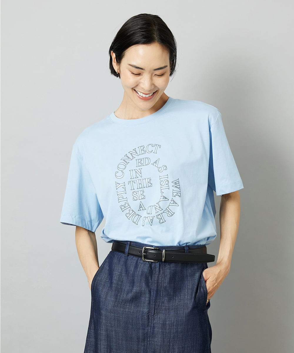 F6KHE05130 MICHEL KLEIN(小さいサイズ)(メゾン ドゥ サンク) [小さいサイズ]透明箔プリントTシャツ ライトブルー