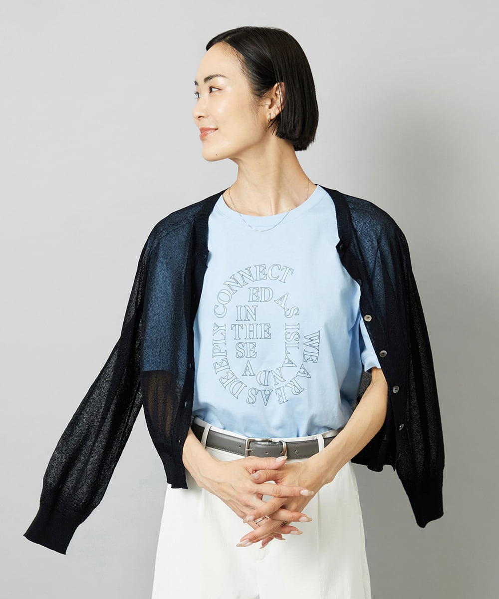 F6KHE05130 MICHEL KLEIN(小さいサイズ)(メゾン ドゥ サンク) [小さいサイズ]透明箔プリントTシャツ ライトブルー