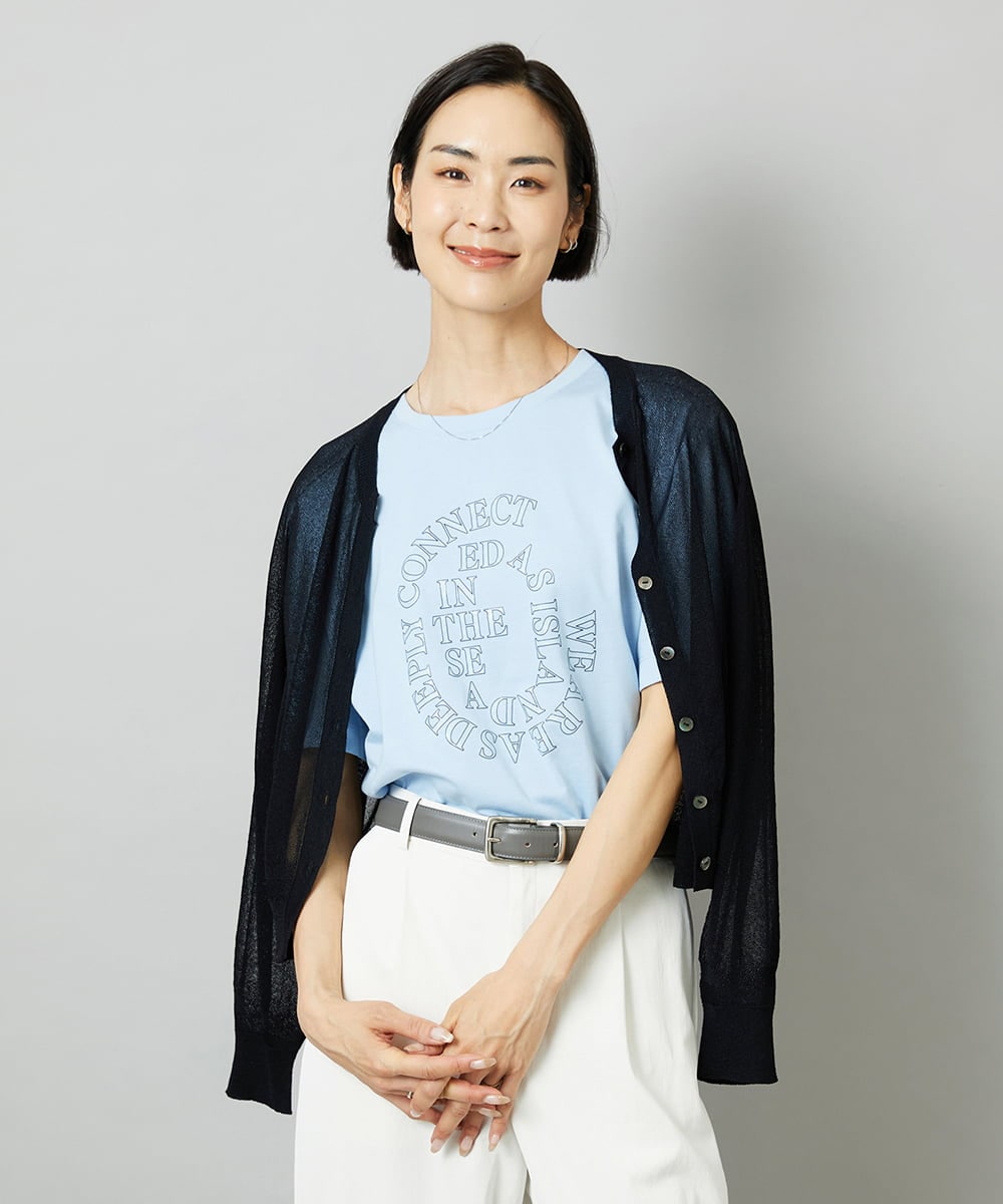 F6KHE05130 MICHEL KLEIN(小さいサイズ)(メゾン ドゥ サンク) [小さいサイズ]透明箔プリントTシャツ ライトブルー