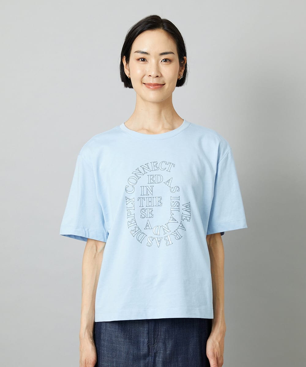 F6KHE05130 MICHEL KLEIN(小さいサイズ)(メゾン ドゥ サンク) [小さいサイズ]透明箔プリントTシャツ ライトブルー