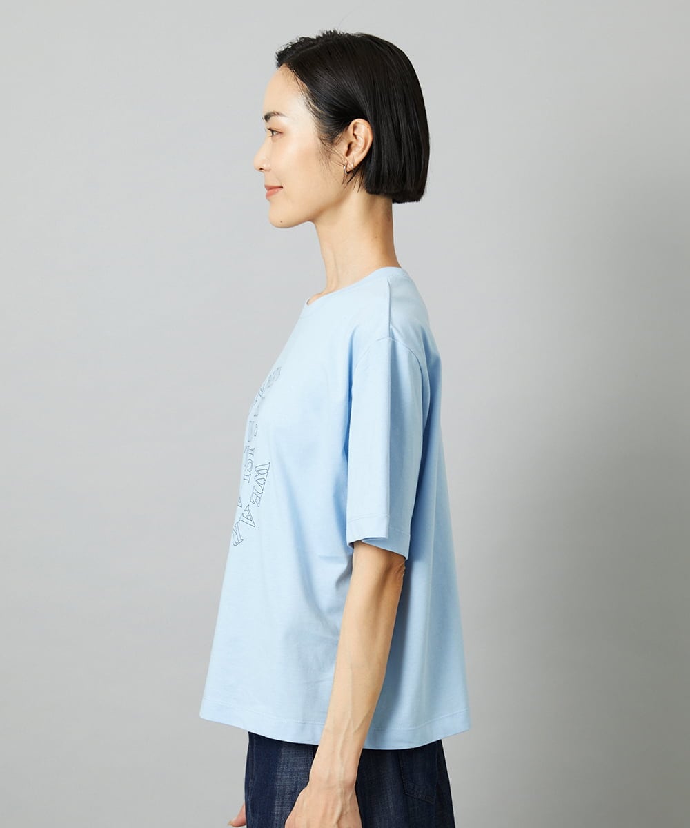 F6KHE05130 MICHEL KLEIN(小さいサイズ)(メゾン ドゥ サンク) [小さいサイズ]透明箔プリントTシャツ ライトブルー