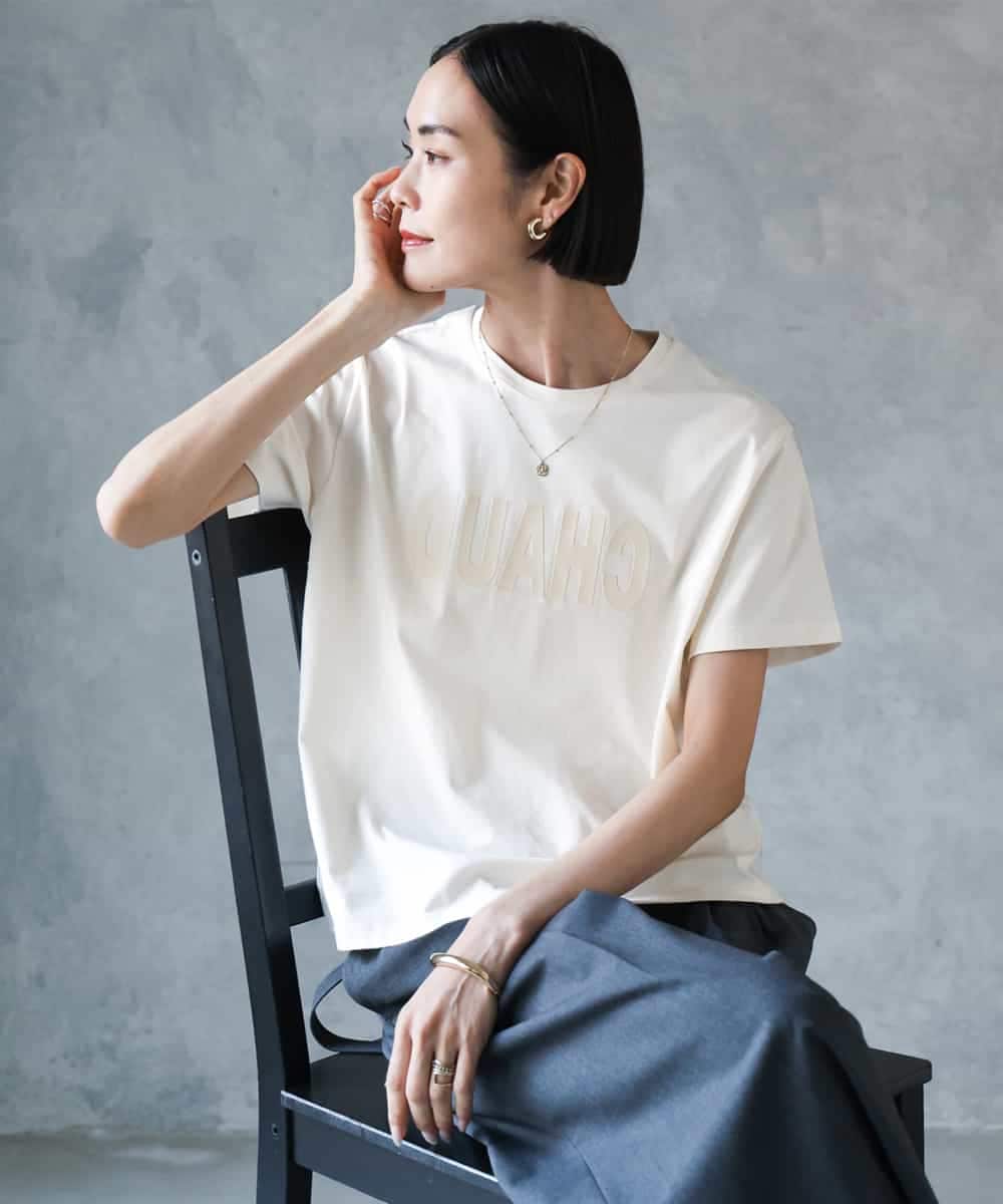 F6KJD20120 MICHEL KLEIN(小さいサイズ)(メゾン ドゥ サンク) 【小さいサイズ】フロッキーロゴTシャツ アイボリー