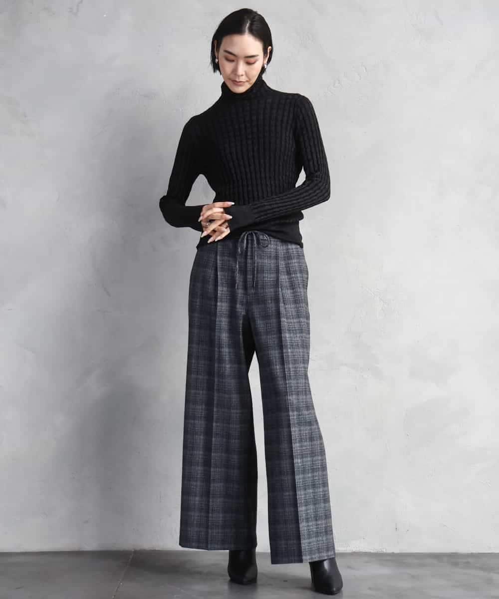 F6LAD13260 MICHEL KLEIN(小さいサイズ)(メゾン ドゥ サンク) [小さいサイズ]2WAYストレッチチェックワイドパンツ ライトグレー