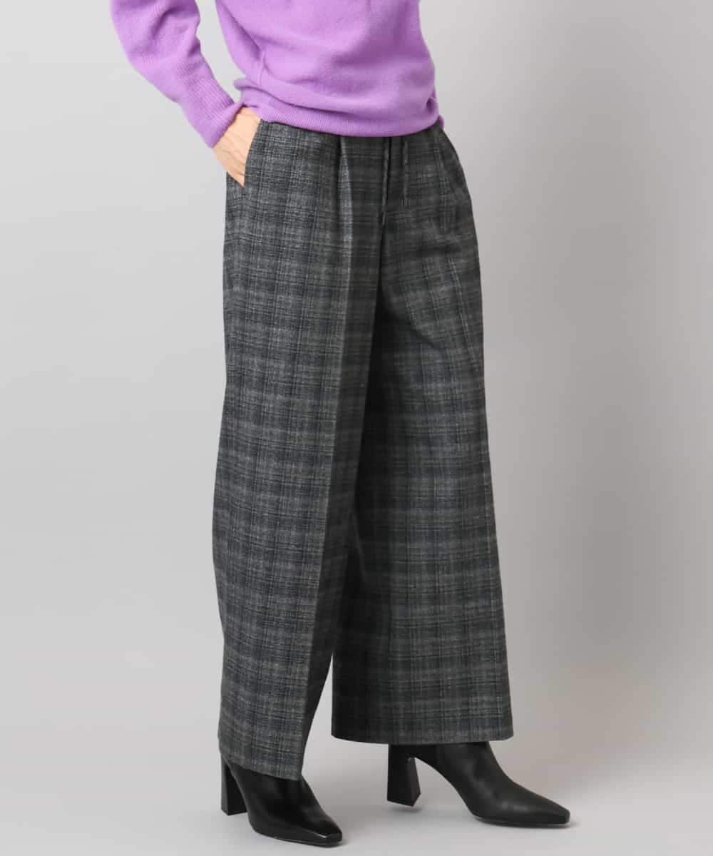 F6LAD13260 MICHEL KLEIN(小さいサイズ)(メゾン ドゥ サンク) [小さいサイズ]2WAYストレッチチェックワイドパンツ ライトグレー