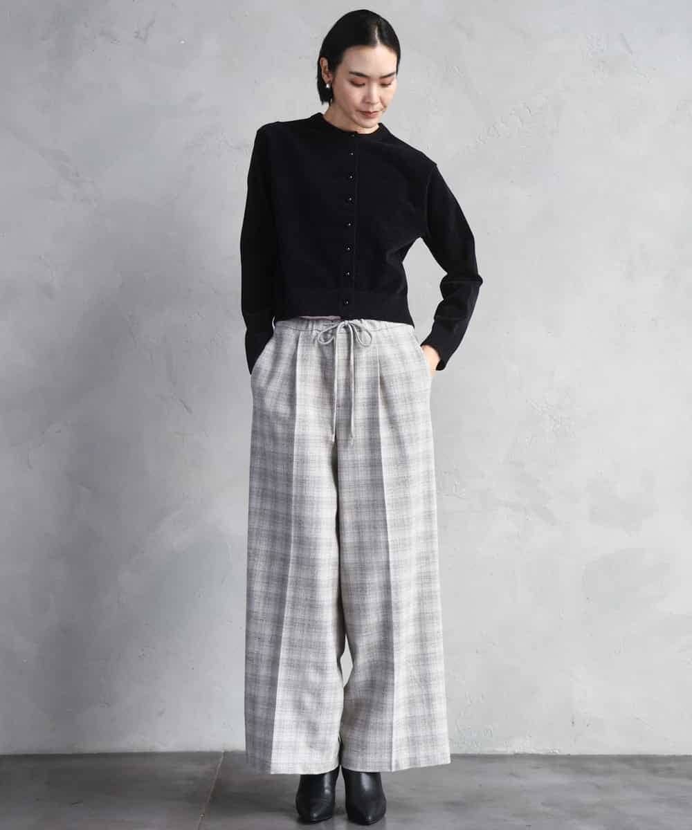 F6LAD13260 MICHEL KLEIN(小さいサイズ)(メゾン ドゥ サンク) [小さいサイズ]2WAYストレッチチェックワイドパンツ ライトグレー