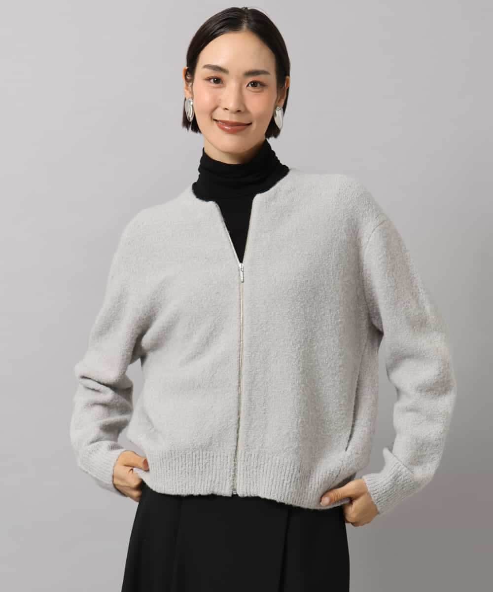F6SAG42230 MICHEL KLEIN(小さいサイズ)(メゾン ドゥ サンク) 【小さいサイズ】ジップアップニットブルゾン ライトグレー
