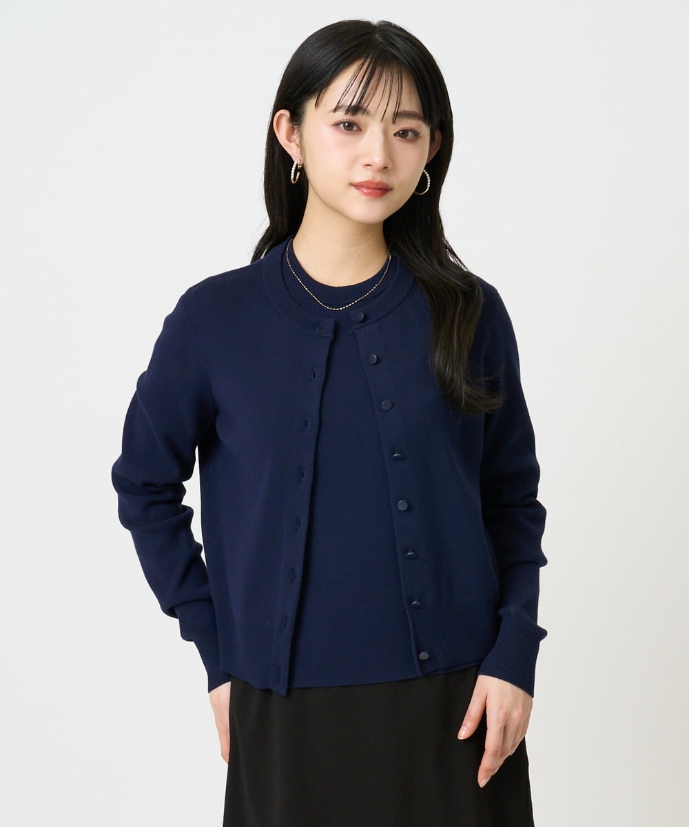 F6SDD01230 MICHEL KLEIN(小さいサイズ)(メゾン ドゥ サンク) [小さいサイズ][アンサンブル対応]コンパクトクルーネックカーディガン ラベンダー