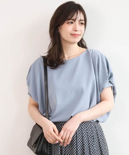 FIBGD22080 OFUON le MK ストレッチパール調タックブラウス/UVカット/接触冷感/洗濯機で洗える/WEB限定サイズあり
