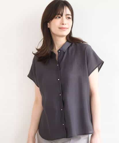 FIBGD23080 OFUON le MK メタル釦シアーフレンチスリーブブラウス/接触冷感/洗える/WEB限定サイズあり