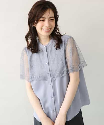 FIBJD36080  レース切替半袖ブラウス/UVカット/接触冷感/洗濯機で洗える/WEB限定サイズあり