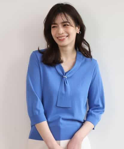 FIFGD20063  ボウタイデザイン六分袖ニット/接触冷感/洗える/WEB限定サイズあり