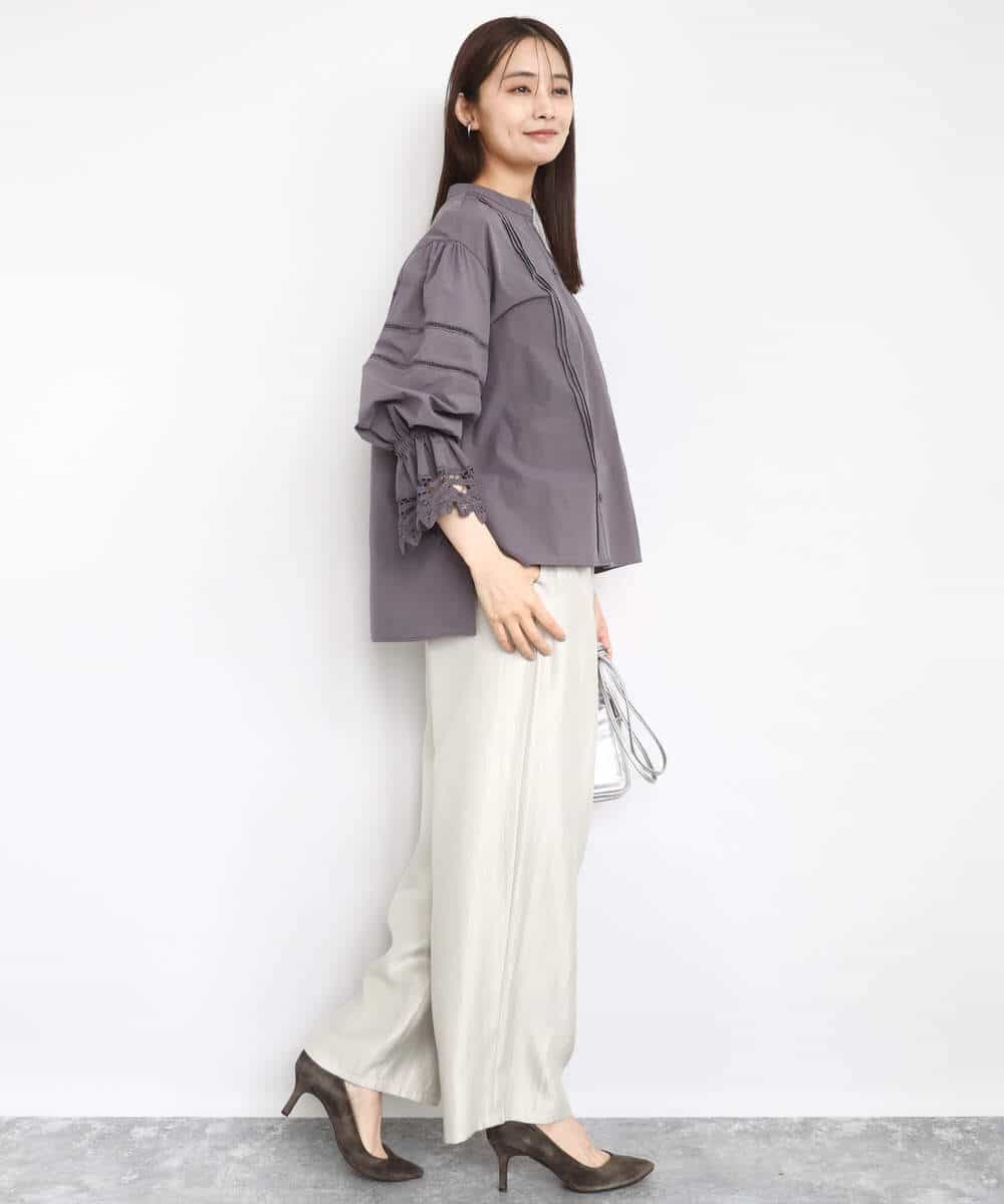 FKBAD31150 MK MICHEL KLEIN(MK ミッシェルクラン) コットンレースブラウス/洗える チャコール