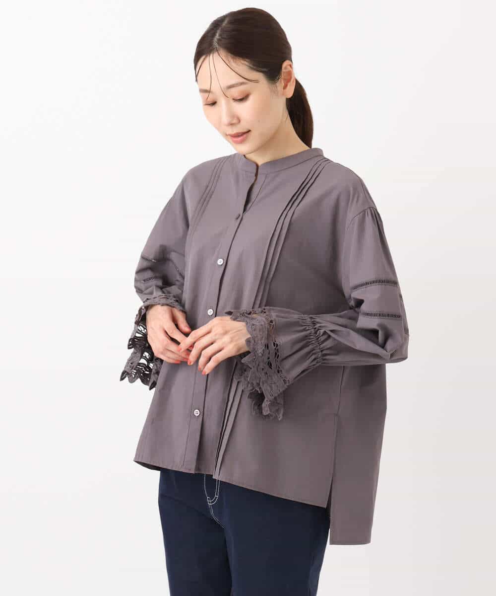 FKBAD31150 MK MICHEL KLEIN(MK ミッシェルクラン) コットンレースブラウス/洗える チャコール