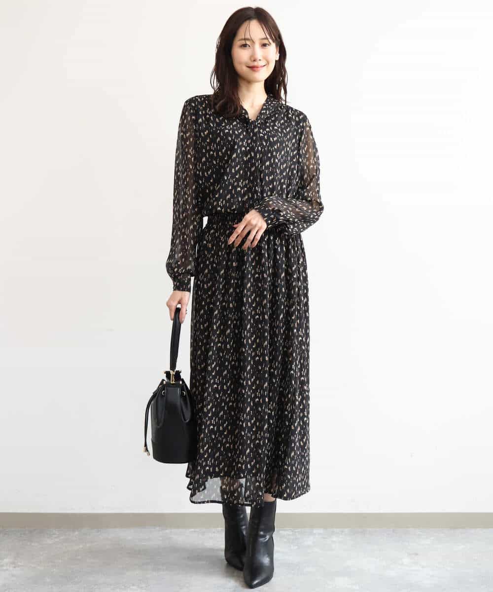 FKBAG47140 MK MICHEL KLEIN(MK ミッシェルクラン) [洗える]ニュアンスレオパード柄ボウタイシフォンブラウス ベージュ