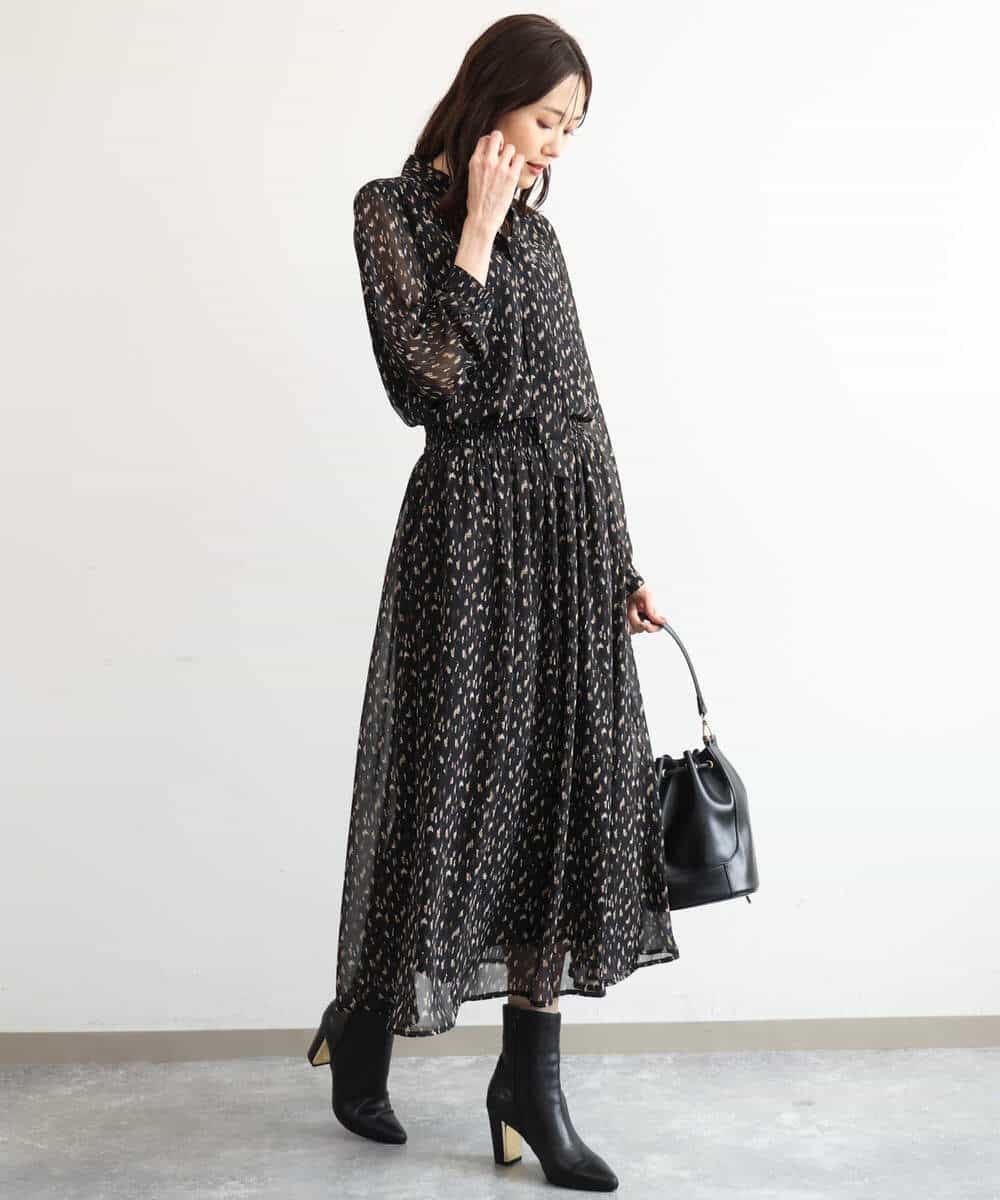 FKBAG47140 MK MICHEL KLEIN(MK ミッシェルクラン) [洗える]ニュアンスレオパード柄ボウタイシフォンブラウス ベージュ