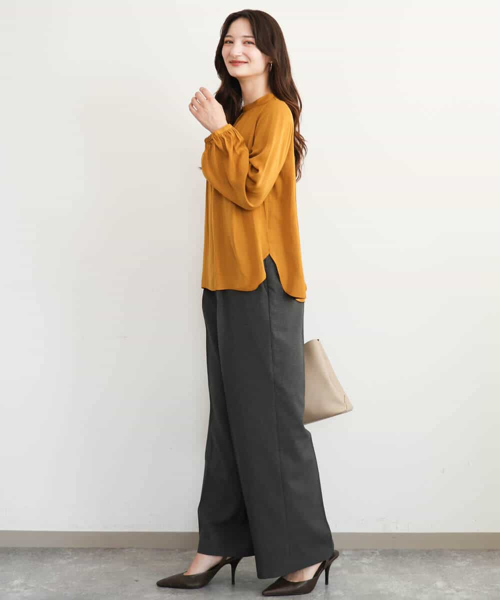 FKBAG52140 MK MICHEL KLEIN(MK ミッシェルクラン) [洗える]起毛サテンバンドカラーブラウス ダークグレー