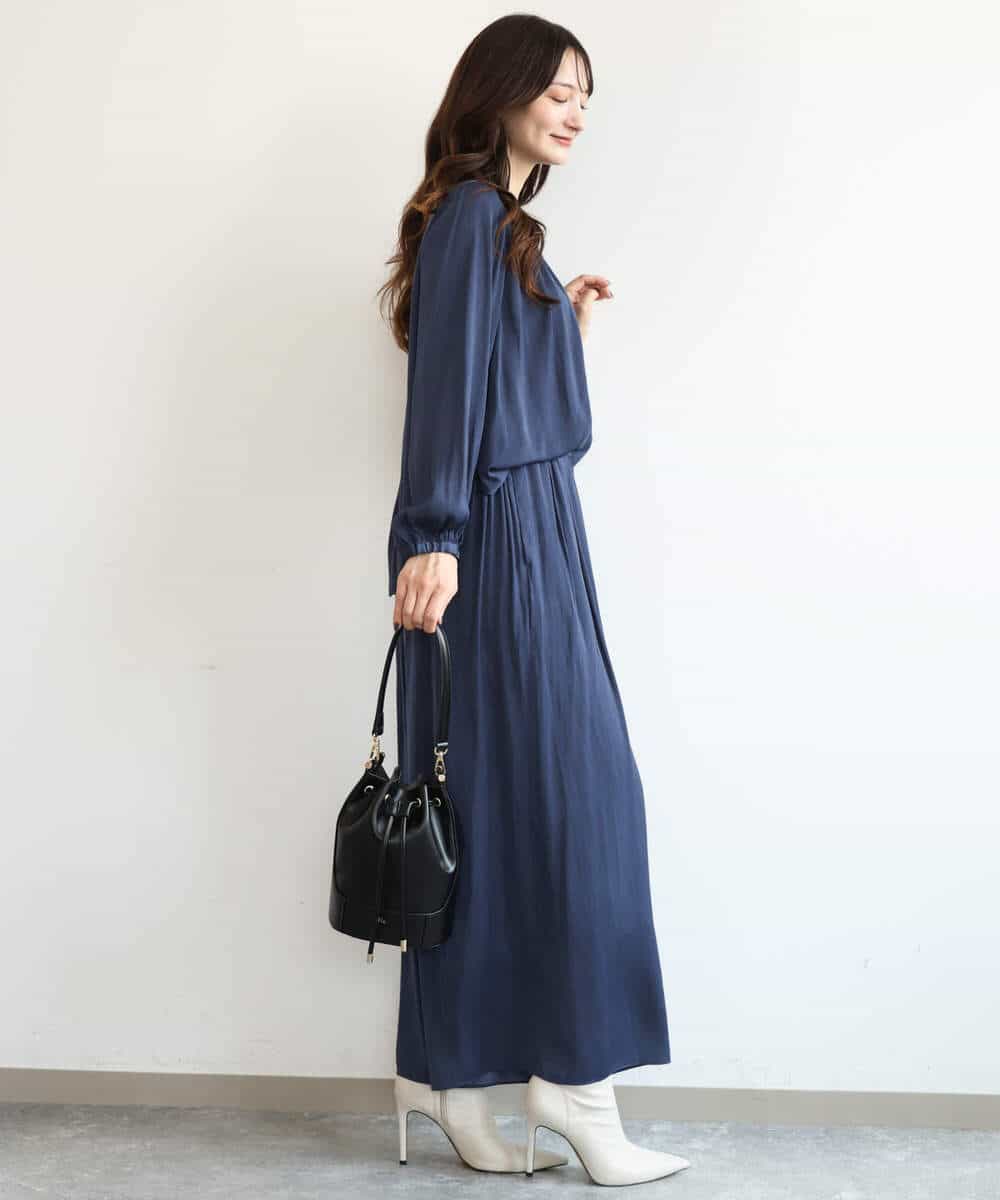 FKBAG52140 MK MICHEL KLEIN(MK ミッシェルクラン) [洗える]起毛サテンバンドカラーブラウス ダークグレー
