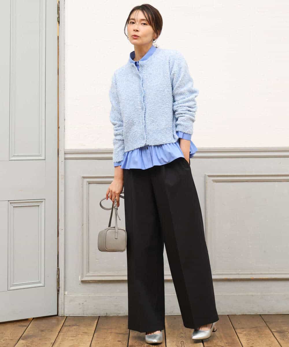 FKBAG55160 MK MICHEL KLEIN(MK ミッシェルクラン) [洗える]フリルヘムデザインシャツブラウス（ブルー・ストライプ） ライトブルー（ストライプ柄）