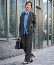 FKBAG56160 MK MICHEL KLEIN(MK ミッシェルクラン) [洗える]ボウタイ付きデニムライクシャツブラウス ライトブルー（デニム調）