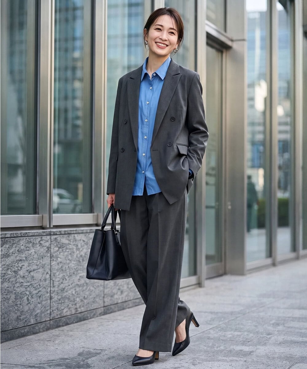 FKBAG56160 MK MICHEL KLEIN(MK ミッシェルクラン) [洗える]ボウタイ付きデニムライクシャツブラウス ライトブルー（デニム調）