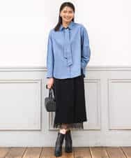 FKBAG56160 MK MICHEL KLEIN(MK ミッシェルクラン) [洗える]ボウタイ付きデニムライクシャツブラウス ライトブルー（デニム調）
